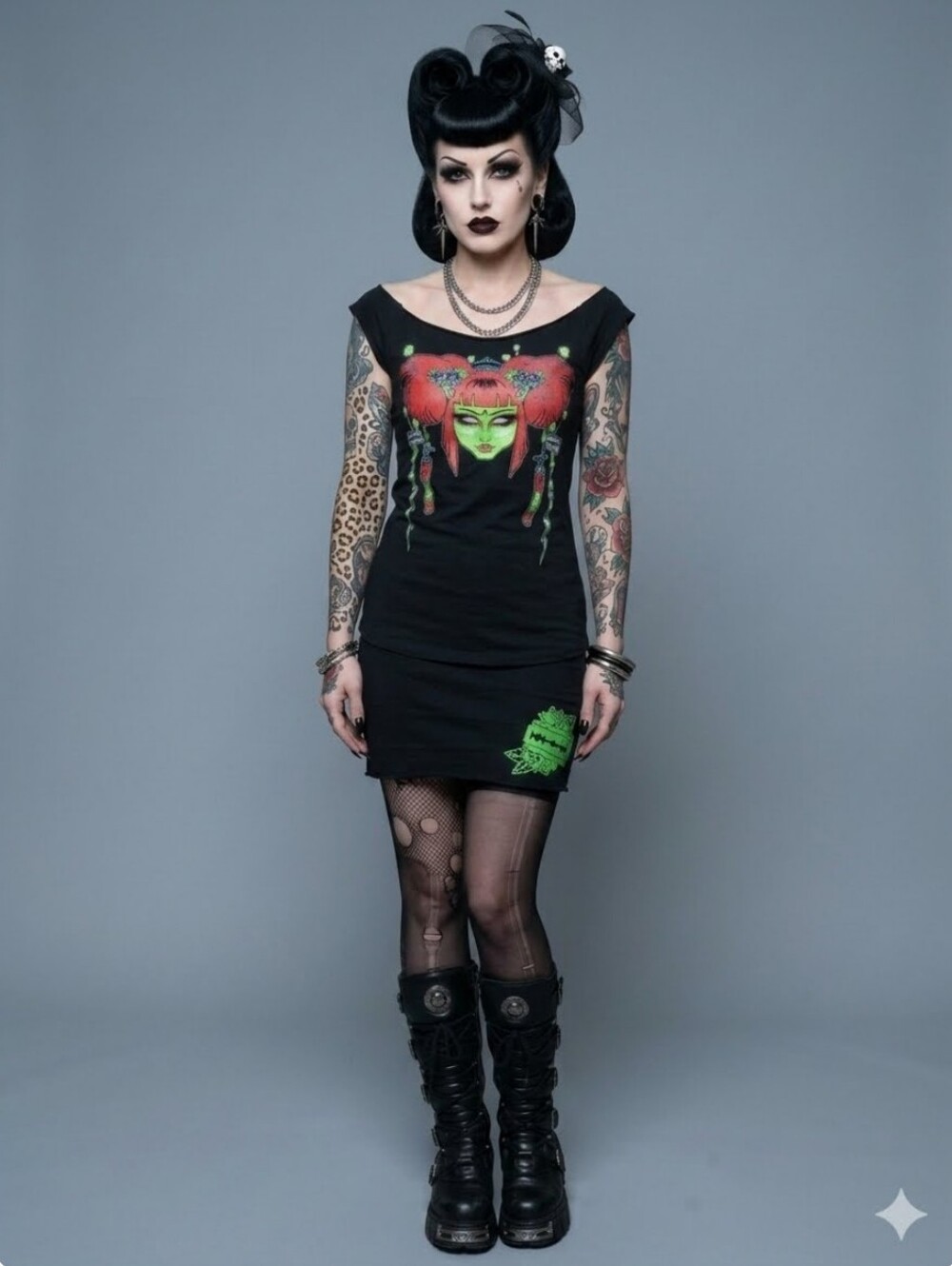 Vintage Too Fast Psychobilly Geisha Zombie Mini Dress, Size L